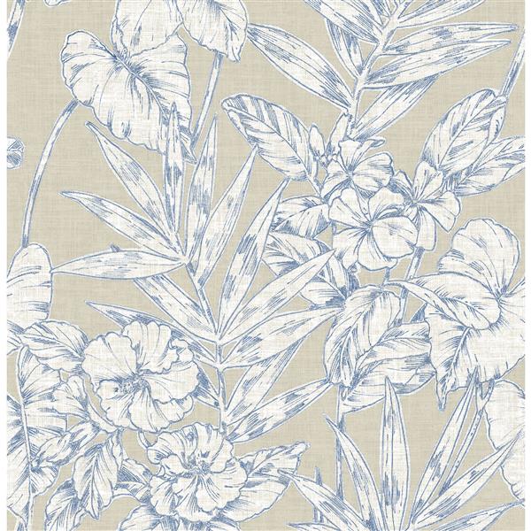 A-Street Prints Navy Floral Non-Woven Paste The Wall Fiji Floral Wallpaper