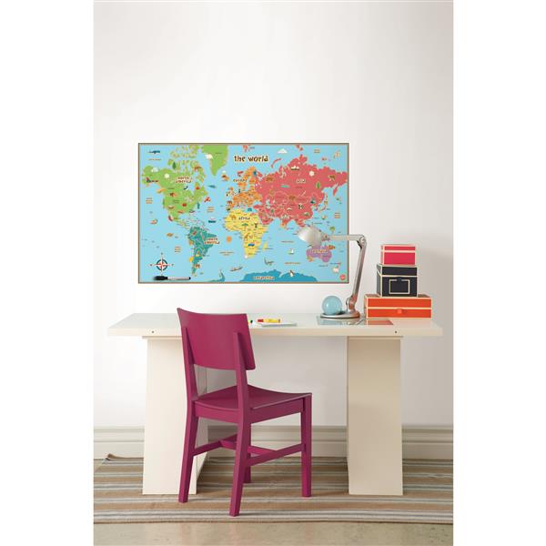 Carte du monde en vinyle autocollant effaçable pour enfants de WallPops