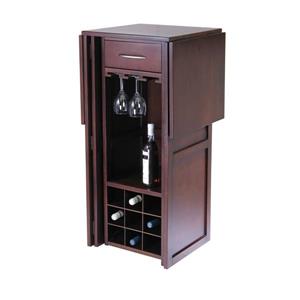 Winsome Wood 50-in x 40-in Walnut Newport Wine Bar Expandable Counter Wine Rack