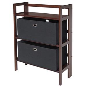 Étagère pliante Torino, 3 tablettes, 2 paniers, 39", noir