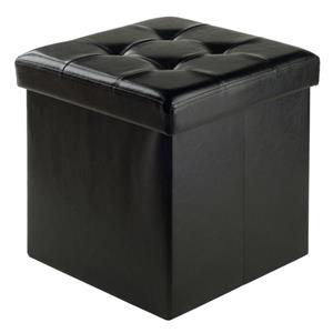 Winsome Wood Ashford 15-in x 15-in x 15-in Black Faux Leather Ottoman