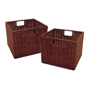 Winsome Wood 11.75-in x 12-in Rattan Walnut Leo Wired Basket (2 Pack)