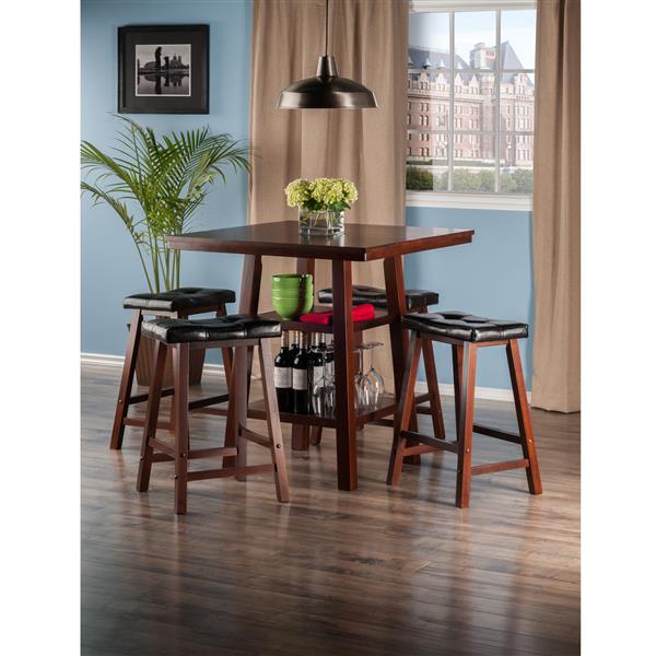 Winsome Wood Orlando Walnut 5 Piece Wood Dining Set with Shelves