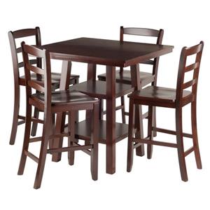 Winsome Wood Orlando Walnut 5 Piece Wood High Table Set