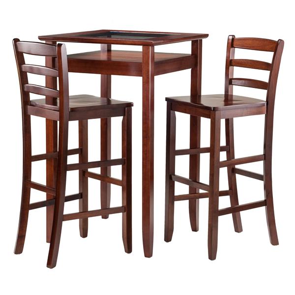 Ens. de table Halo, tabourets, bois, noyer, 3 pièces