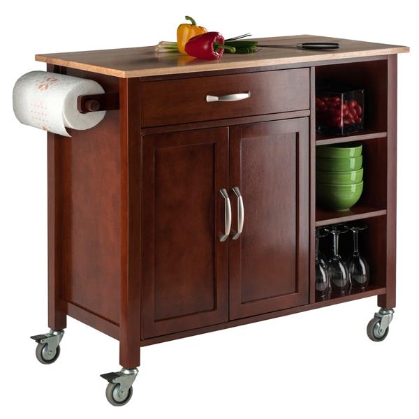 Chariot de cuisine Mabel, 42,72 po x 35,43 po, bois, noyer