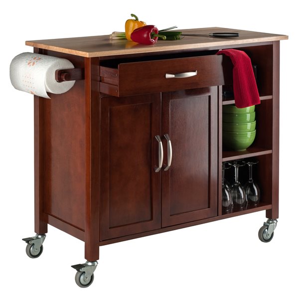 Chariot de cuisine Mabel, 42,72 po x 35,43 po, bois, noyer