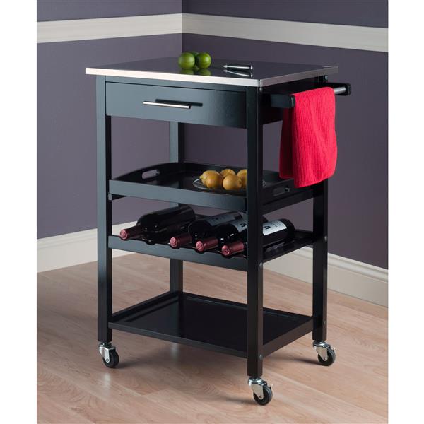 Winsome Wood Anthony 16.38-in x 33.78-in Modern Black Stainless Steel Kitchen Cart