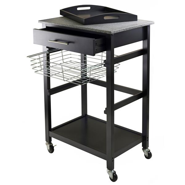 Winsome Wood Julia 23-in x 34-in Black Granite Modern Wood Utility Cart