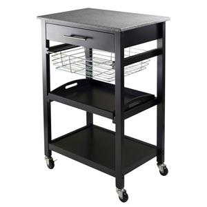 Winsome Wood Julia 23-in x 34-in Black Granite Modern Wood Utility Cart