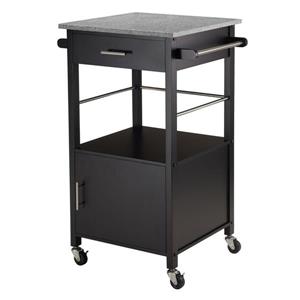 Winsome Wood Davenport 23-in x 35-in Black Modern Kitchen Cart With Granite Countertop