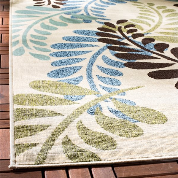 Safavieh Veranda Fern 8-ft x 11-ft Cream/Aqua Rectangular Indoor/Outdoor Floral/Botanical N/A Area Rug