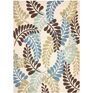 Safavieh Veranda Fern 8-ft x 11-ft Cream/Aqua Rectangular Indoor/Outdoor Floral/Botanical N/A Area Rug