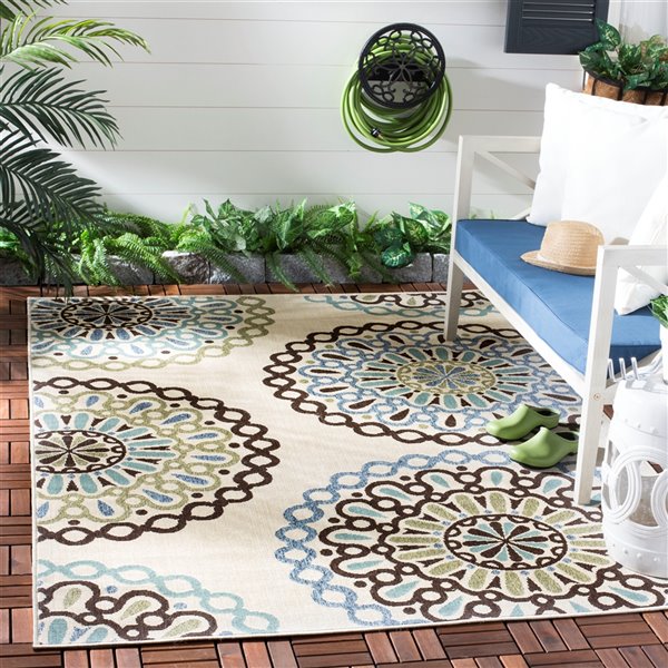 Safavieh Veranda Felizitas 8-ft x 11-ft Cream/Blue Rectangular Indoor/Outdoor Medallion Coastal Area Rug