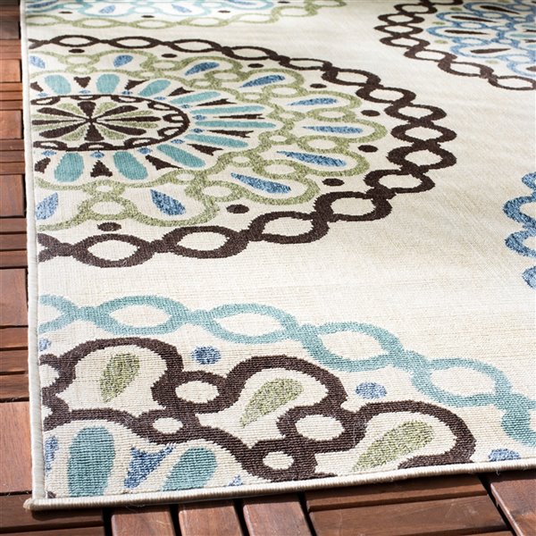 Safavieh Veranda Felizitas 8-ft x 11-ft Cream/Blue Rectangular Indoor/Outdoor Medallion Coastal Area Rug