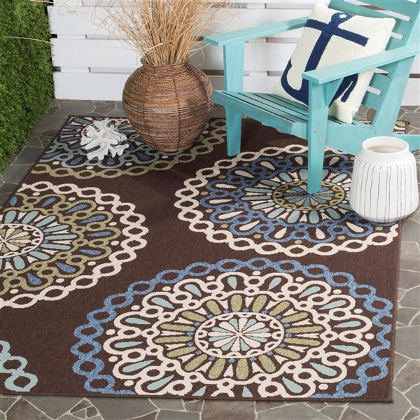 Safavieh Veranda Felizitas 8-ft x 11-ft Chocolate/Blue Rectangular Indoor/Outdoor Medallion Coastal Area Rug