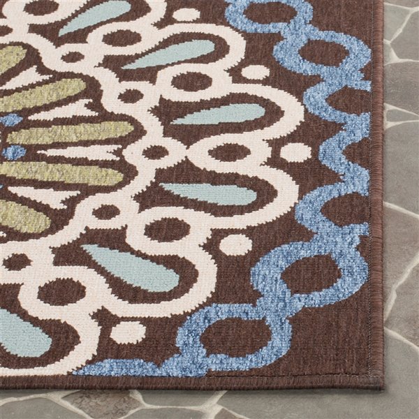 Safavieh Veranda Felizitas 8-ft x 11-ft Chocolate/Blue Rectangular Indoor/Outdoor Medallion Coastal Area Rug