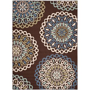 Safavieh Veranda Felizitas 8-ft x 11-ft Chocolate/Blue Rectangular Indoor/Outdoor Medallion Coastal Area Rug