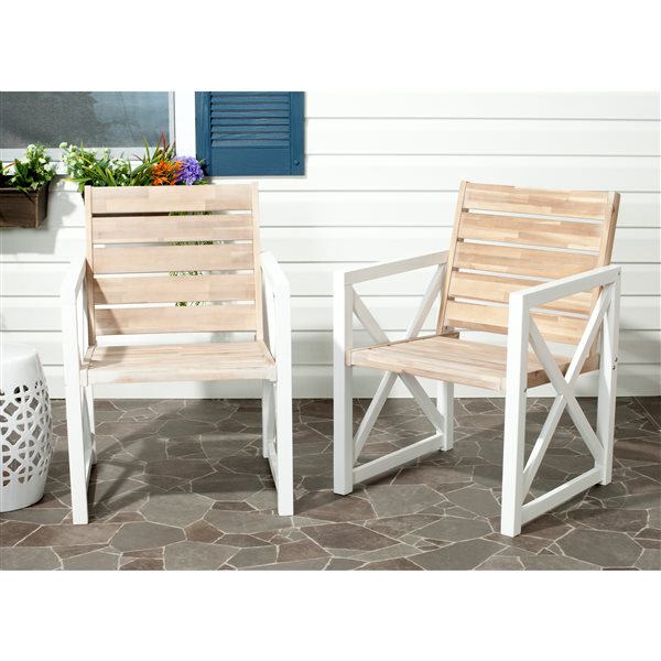 Safavieh White/Oak Wood Irina Armchairs (Set of 2)