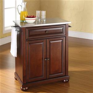 Crosley Furniture 18-in x 36-in Vintage Mahogany With Stainless Steel Top Portable Kitchen Island Cart