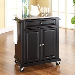 Crosley Furniture 18-in x 36-in Black With Stainless Steel Top Portable Kitchen Island Cart