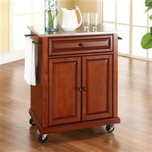 Crosley Furniture 18-in x 28-in Brown Craftsman Wood Kitchen Cart With Stainless Steel Top