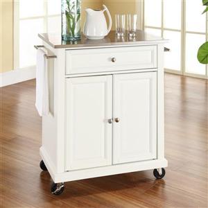 Crosley Furniture 18-in x 28-in White Craftsman Wood Kitchen Cart With Stainless Steel Top