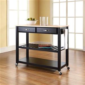 Crosley Furniture 18-in x 43-in Black Craftsman Wood Kitchen Cart With Wood Top