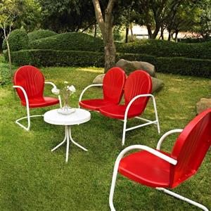 Crosley Furniture Griffith 4 pc Red & White Steel Frame Patio Conversation Set