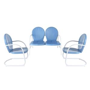 Crosley Furniture Griffith 3 pc Sky Blue Steel Frame Patio Conversation Set