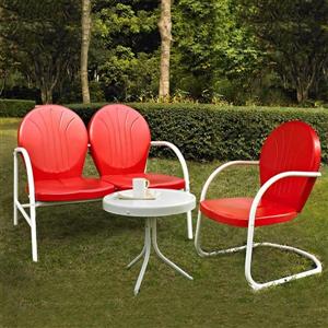 Crosley Furniture Griffith 3 pc Red Steel Frame Patio Conversation Set