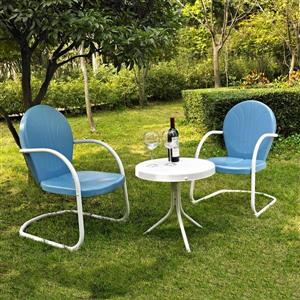 Crosley Furniture Griffith 3 pc White & Blue Steel Frame Patio Conversation Set