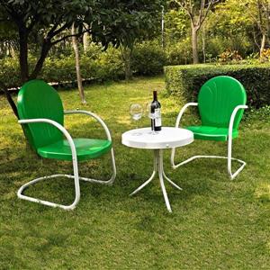 Crosley Furniture Griffith 3 pc White & Green Steel Frame Patio Conversation Set