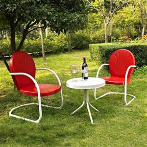 Crosley Furniture Griffith 3 pc White & Red Steel Frame Patio Conversation Set