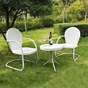 Crosley Furniture Griffith 3 pc White Steel Frame Patio Conversation Set