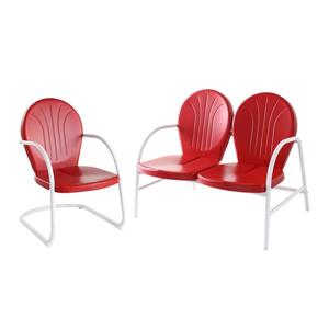 Crosley Furniture Griffith 2 pc Red Steel Frame Patio Conversation Set
