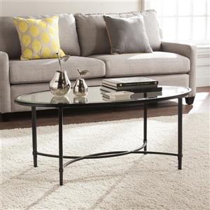 Boston Loft Furnishings Quinlan 24-in x 45-in x 19-in Black Frame And Clear Glass Top Oval Coffee Table