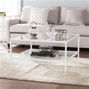 Boston Loft Furnishings Kerym 32-in x 32-in x 18-in Soft White Frame And Clear Glass Top Rectangular Coffee Table