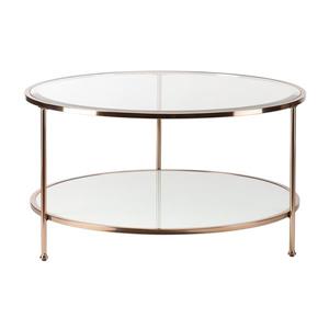 Boston Loft Furnishings Riku 33.78-in x 18.25-in Gold Frame And Clear Glass Top Round Coffee Table