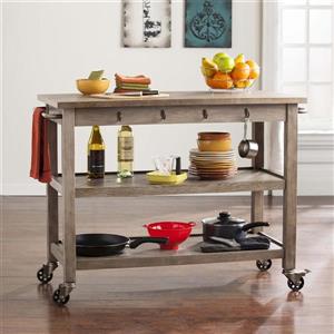 Boston Loft Furnishings 27-in x 46.50-in Farmhouse Brown Rubberwood Kitchen Cart With Laminate Counter top