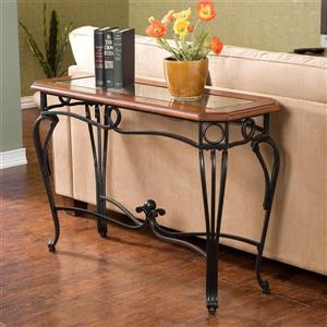 Boston Loft Furnishings Prentice Dark Cherry and Clear Glass Country Sofa Table