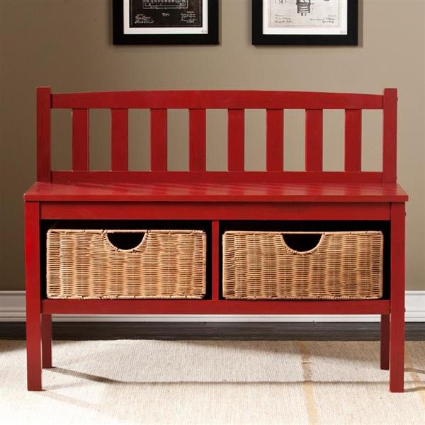 Boston Loft Furnishings Abbedale 30 Lbs 28 50 In X 36 14 25 Casual Red Indoor Storage Bench With 2 Brown Rattan Baskets Atg8159 Rona Boston Loft Furnishings Abbedale 30 Lbs, Storage Bench Red