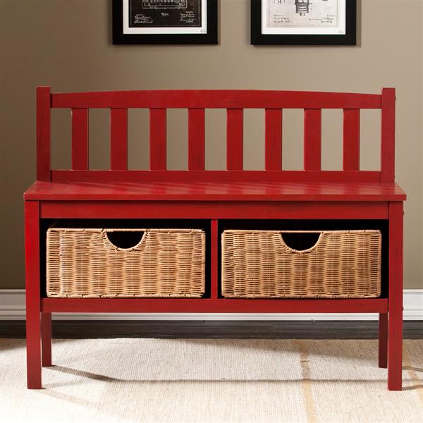 Boston Loft Furnishings Abbedale 30 Lbs 28 50 In X 36 14 25 Casual Red Indoor Storage Bench With 2 Brown Rattan Baskets Atg8159 Rona Boston Loft Furnishings Abbedale 30 Lbs, Indoor Bench With Storage Baskets