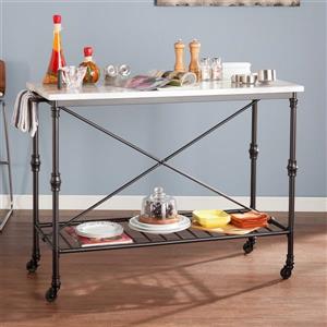 Boston Loft Furnishings 21-in x 34.25-in Industrial Black Kitchen Cart With Faux Marble Top