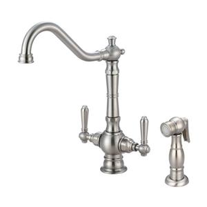 Pioneer Industries Americana Brushed Nickel 13.25-in Lever-Handle Deck Mount High-Arc Kitchen Faucet with Sprayer