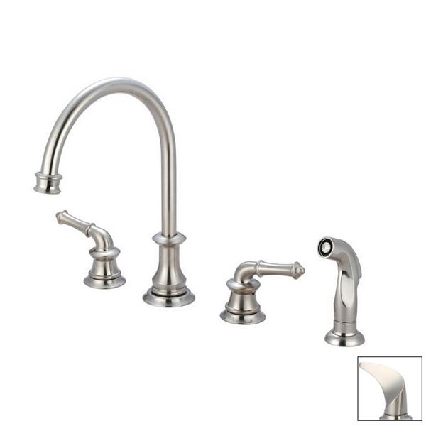 Pioneer Industries Del Mar Brushed Nickel 11.5-in Lever-Handles Deck Mount High-Arc Kitchen Faucet with Sprayer