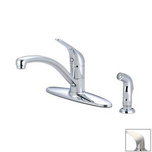 Pioneer Industries Legacy Brushed Nickel  8-in Lever-Handle Deck Mount Low-Arc Kitchen Faucet with Sprayer