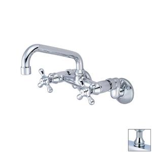 Pioneer Industries Premium Polished Chrome 6-in Cross-Handle Wall Mount Low-Arc Kitchen Faucet