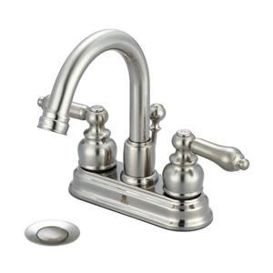 Pioneer Industries Brentwood Brushed Nickel 2-Handle 4-in Centerset Deck Mount Bathoom Sink Faucet With Drain