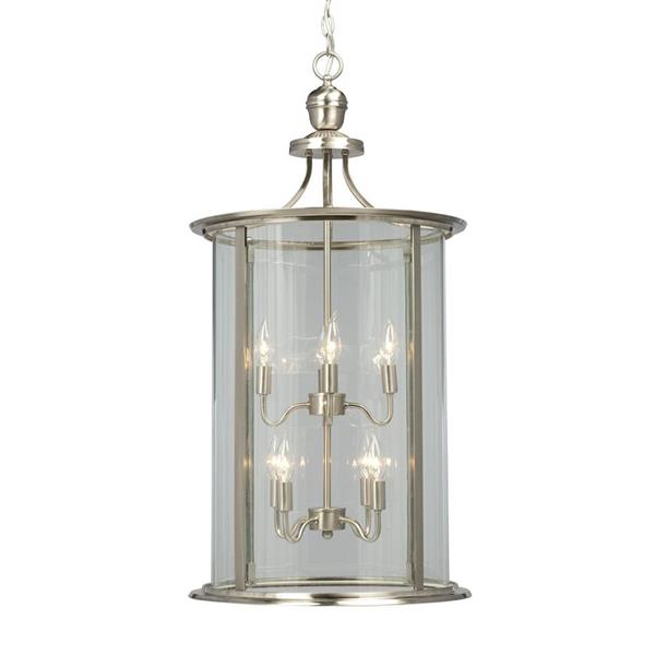 Galaxy Huntington 18-in x 35-in Brushed Nickel Clear Glass Traditional Lantern Pendant Lighting